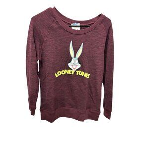 Looney Tunes Maroon Bugs Bunny Wide Neck Sweatshirt SZ Medium